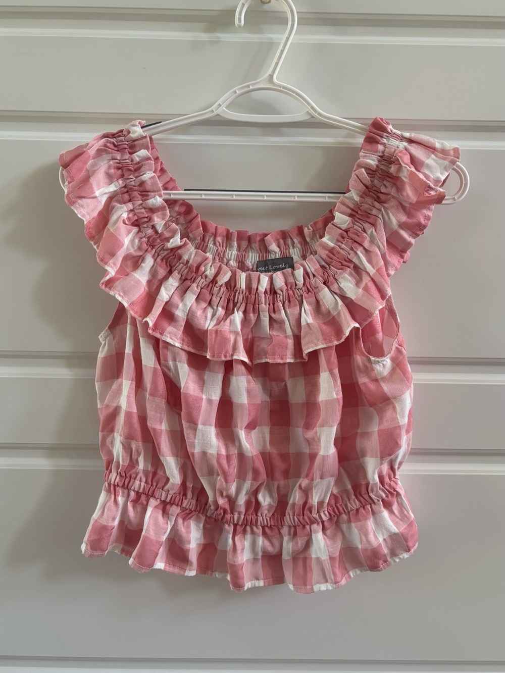 Sweet Lovely by Jen Pink Gingham Ruffle Peplum Tank Top Size Medium